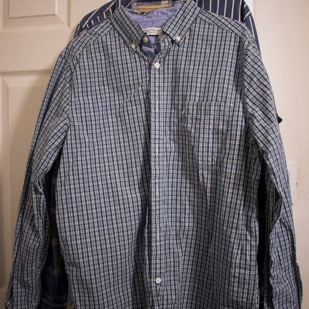 Nautica Blue Plaid Button Down Shirt